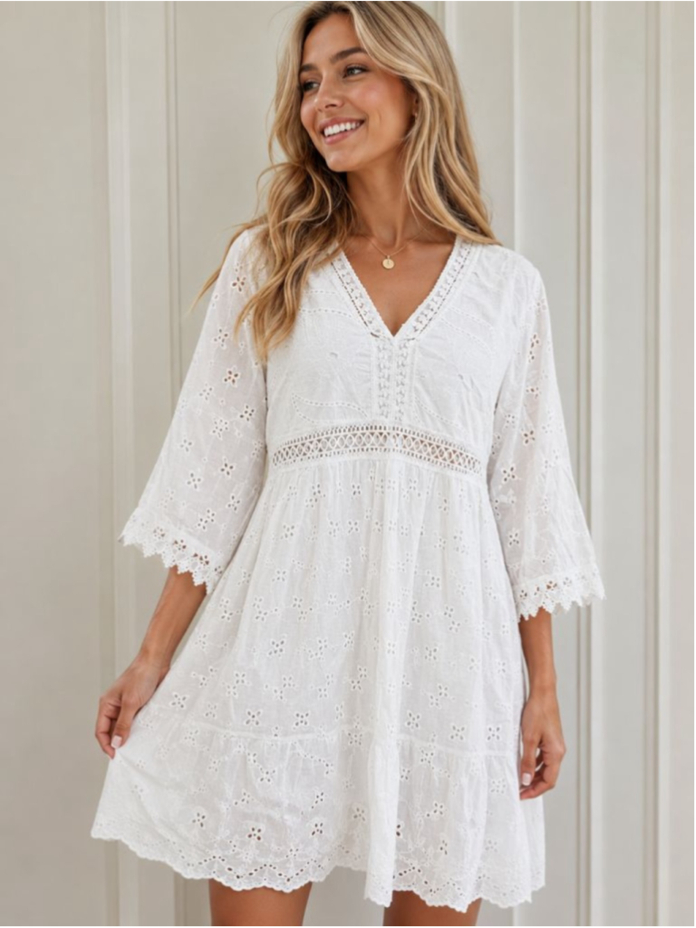 Women's Unbranded White Eyelet Mini Dress XL